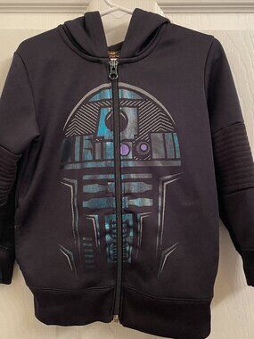 Star Wars R2D2 Zip Up Hoodie with Blue Foil Print Size 4